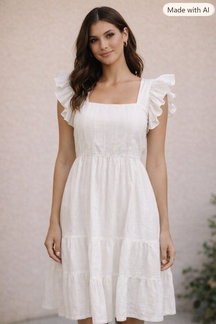Madewell White Cotton Ruffle‑Sleeve Dress w/ Tie Bow Back – Women’s Small